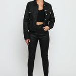 COATED DENIM JACKET - BLACK - JMOJO - Women's Coated Denim Jackets