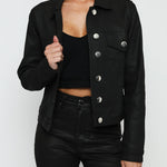COATED DENIM JACKET - BLACK - JMOJO - Women's Coated Denim Jackets