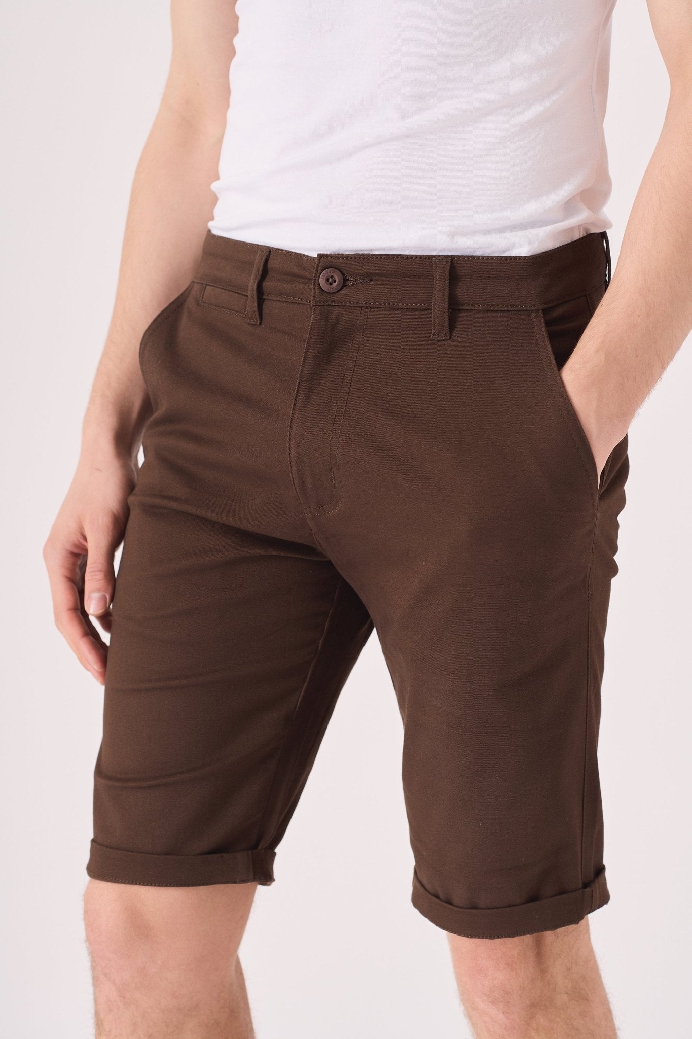 COLBORNE Stretch Slim Fit Chino Shorts - Chocolate Brown - JMOJO - Men's Chino Shorts