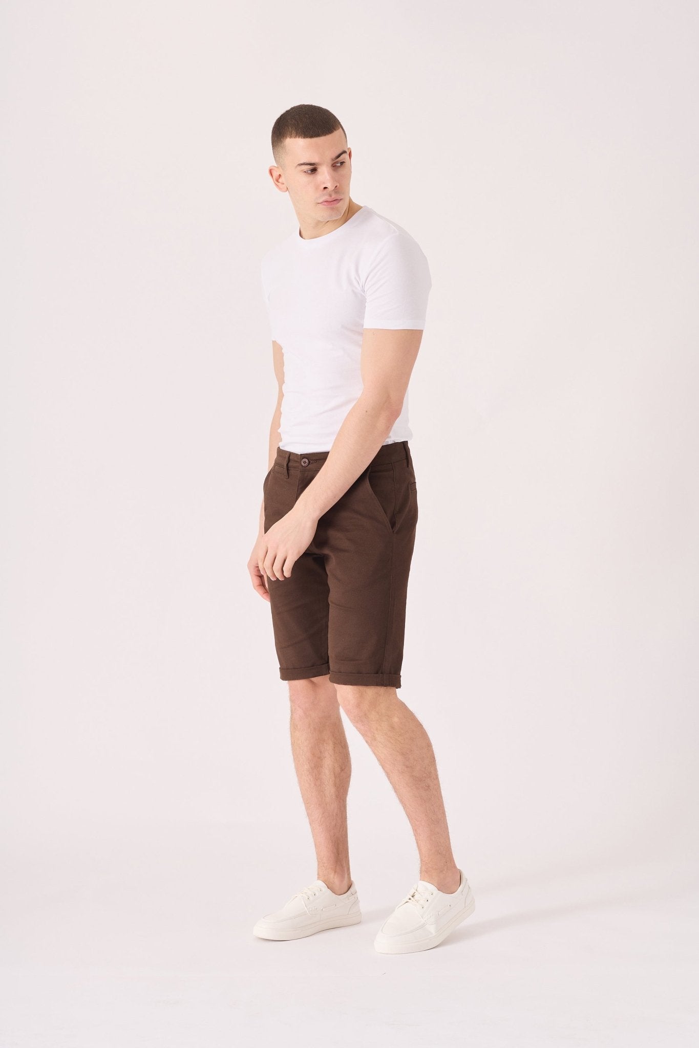 COLBORNE Stretch Slim Fit Chino Shorts - Chocolate Brown - JMOJO - Men's Chino Shorts