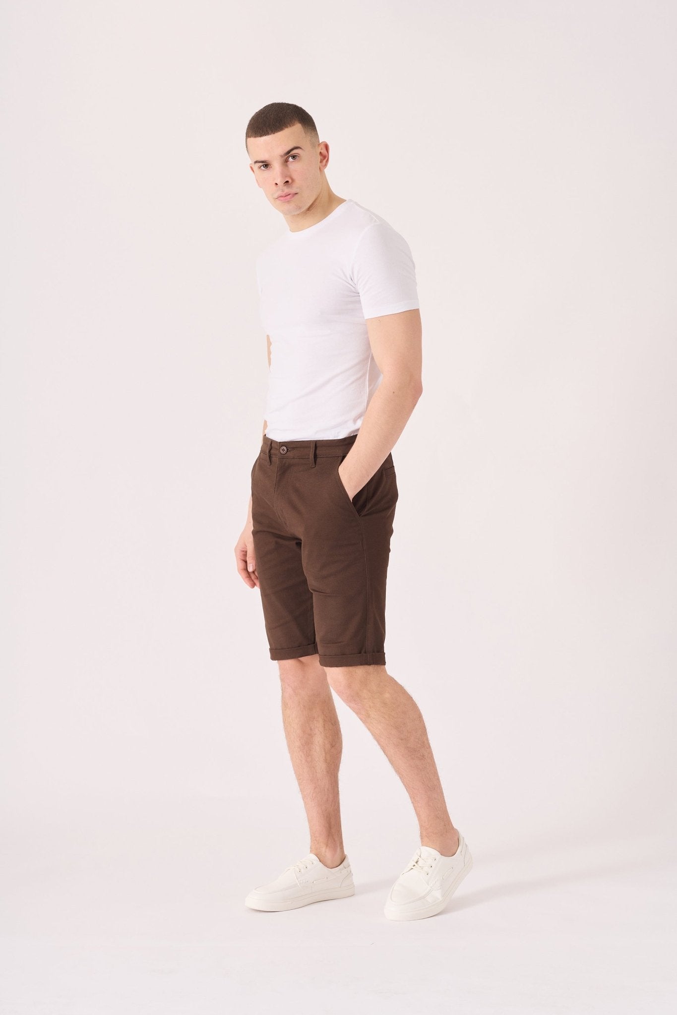 COLBORNE Stretch Slim Fit Chino Shorts - Chocolate Brown - JMOJO - Men's Chino Shorts