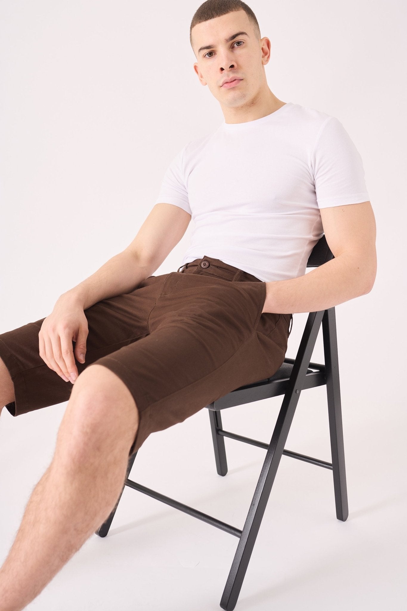 COLBORNE Stretch Slim Fit Chino Shorts - Chocolate Brown - JMOJO - Men's Chino Shorts