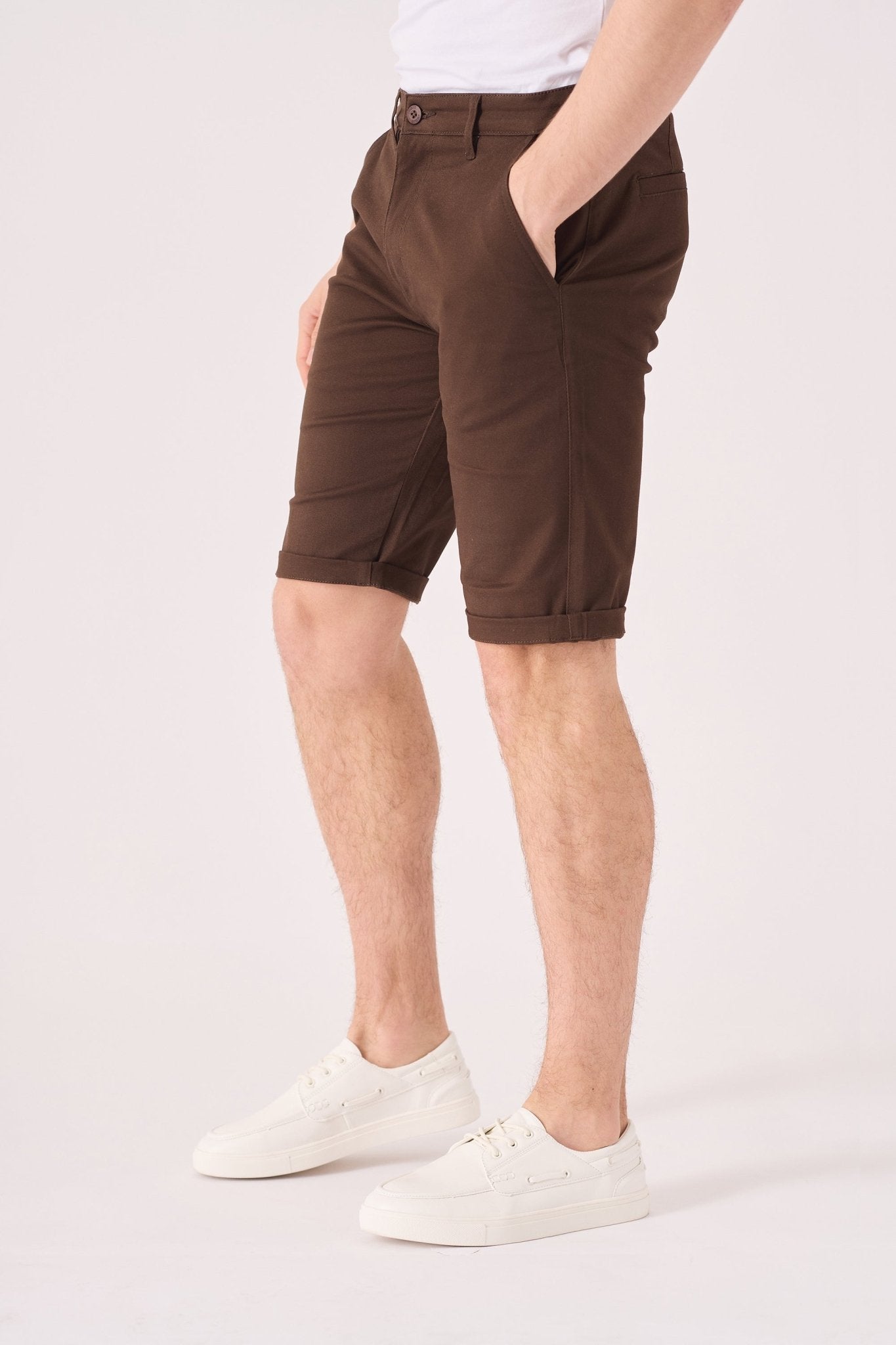 COLBORNE Stretch Slim Fit Chino Shorts - Chocolate Brown - JMOJO - Men's Chino Shorts