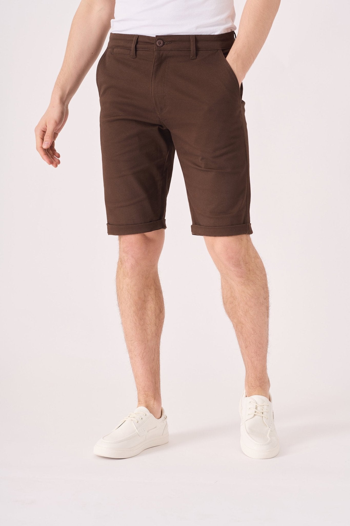 COLBORNE Stretch Slim Fit Chino Shorts - Chocolate Brown - JMOJO - Men's Chino Shorts