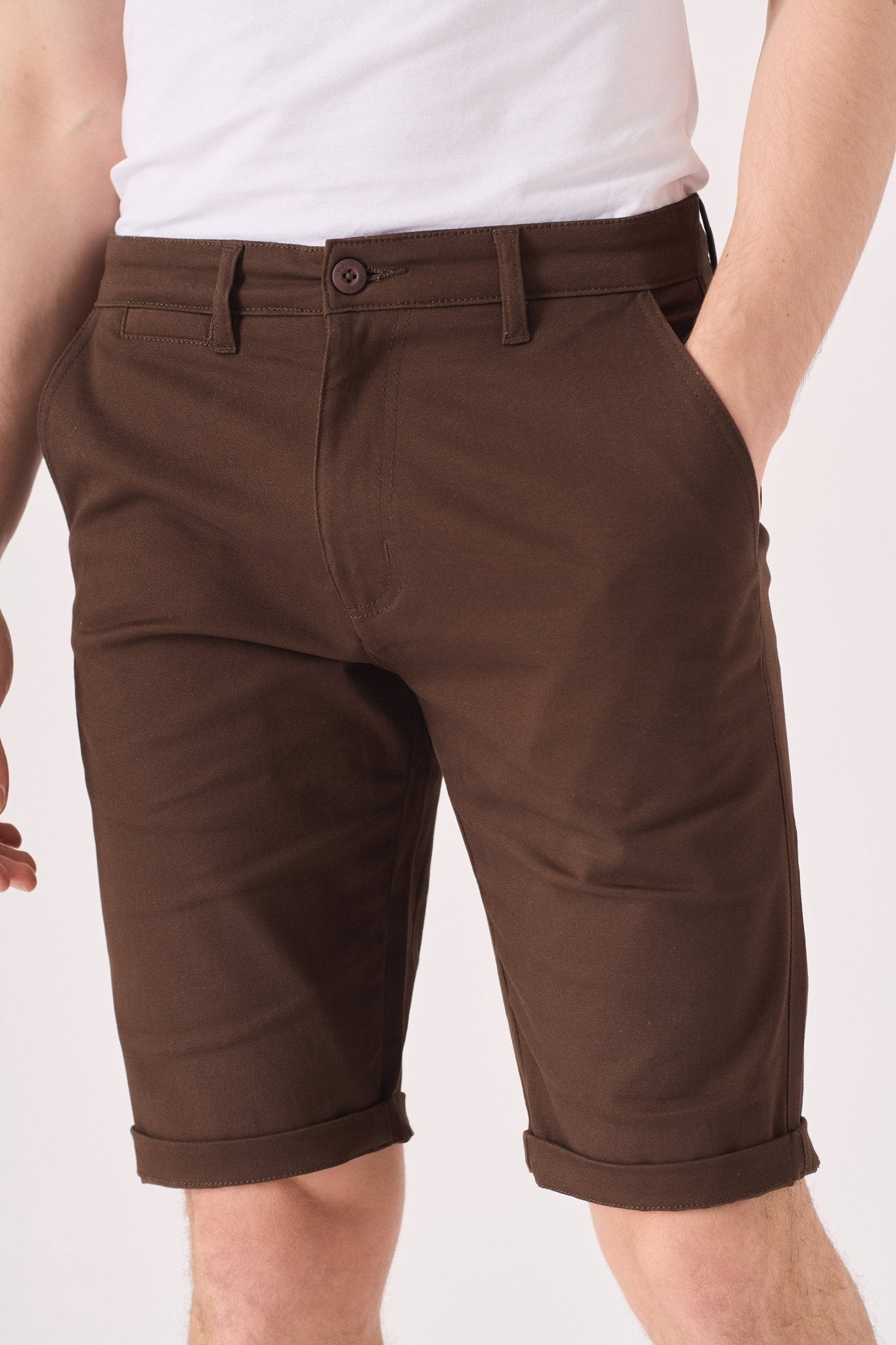 COLBORNE Stretch Slim Fit Chino Shorts - Chocolate Brown - JMOJO - Men's Chino Shorts