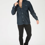 CONTRAST STITCH DENIM SHIRT - DARK INDIGO BLUE - JMOJO - Men's Denim Shirts