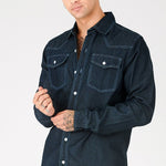 CONTRAST STITCH DENIM SHIRT - DARK INDIGO BLUE - JMOJO - Men's Denim Shirts