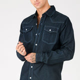 CONTRAST STITCH DENIM SHIRT - DARK INDIGO BLUE - JMOJO - Men's Denim Shirts