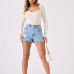 Cora Ripped Denim Shorts – Light Blue Wash - JMOJO - Women's Denim Shorts