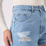 Cora Ripped Denim Shorts – Light Blue Wash - JMOJO - Women's Denim Shorts