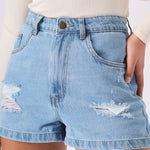 Cora Ripped Denim Shorts – Light Blue Wash - JMOJO - Women's Denim Shorts
