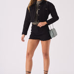 CROPPED DENIM JACKET - BLACK - JMOJO - Women's Cropped Denim Jackets