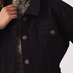 CROPPED DENIM JACKET - BLACK - JMOJO - Women's Cropped Denim Jackets