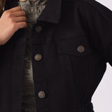 CROPPED DENIM JACKET - BLACK - JMOJO - Women's Cropped Denim Jackets
