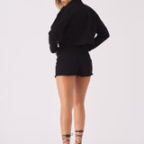 CROPPED DENIM JACKET - BLACK - JMOJO - Women's Cropped Denim Jackets