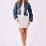 CROPPED DENIM JACKET - BLUE - JMOJO - Women's Cropped Denim Jackets