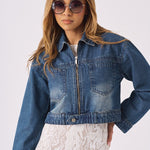 CROPPED DENIM JACKET - BLUE - JMOJO - Women's Cropped Denim Jackets