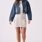 CROPPED DENIM JACKET - BLUE - JMOJO - Women's Cropped Denim Jackets