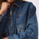 CROPPED DENIM JACKET - BLUE - JMOJO - Women's Cropped Denim Jackets
