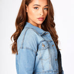 CROPPED DENIM JACKET - LIGHT BLUE - JMOJO - Women's Cropped Denim Jackets