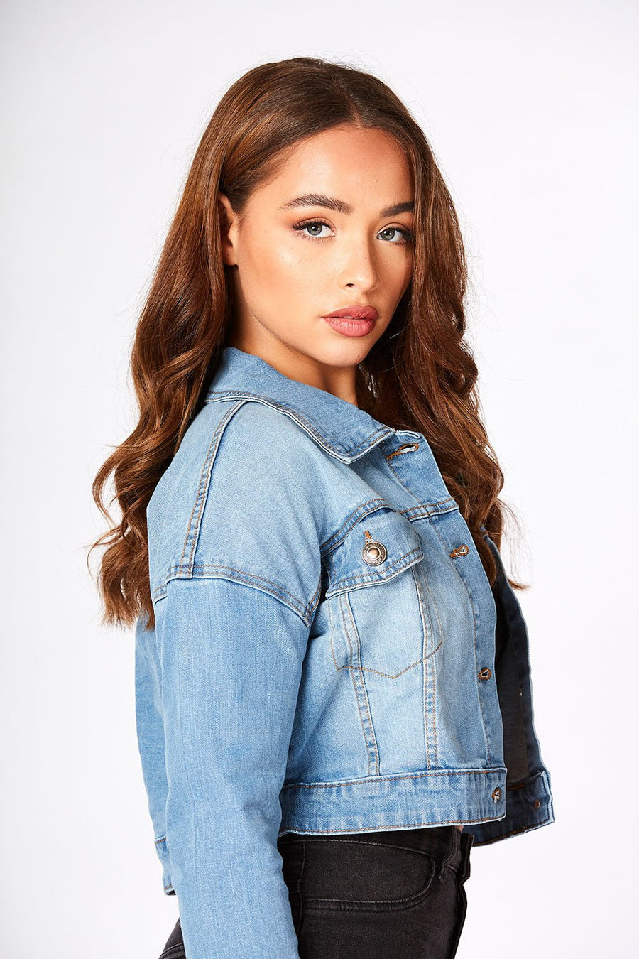 CROPPED DENIM JACKET - LIGHT BLUE - JMOJO - Women's Cropped Denim Jackets