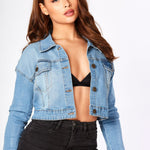 CROPPED DENIM JACKET - LIGHT BLUE - JMOJO - Women's Cropped Denim Jackets