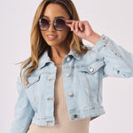 CROPPED DENIM JACKET - LIGHT BLUE - JMOJO - Women's Cropped Denim Jackets