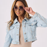 CROPPED DENIM JACKET - LIGHT BLUE - JMOJO - Women's Cropped Denim Jackets