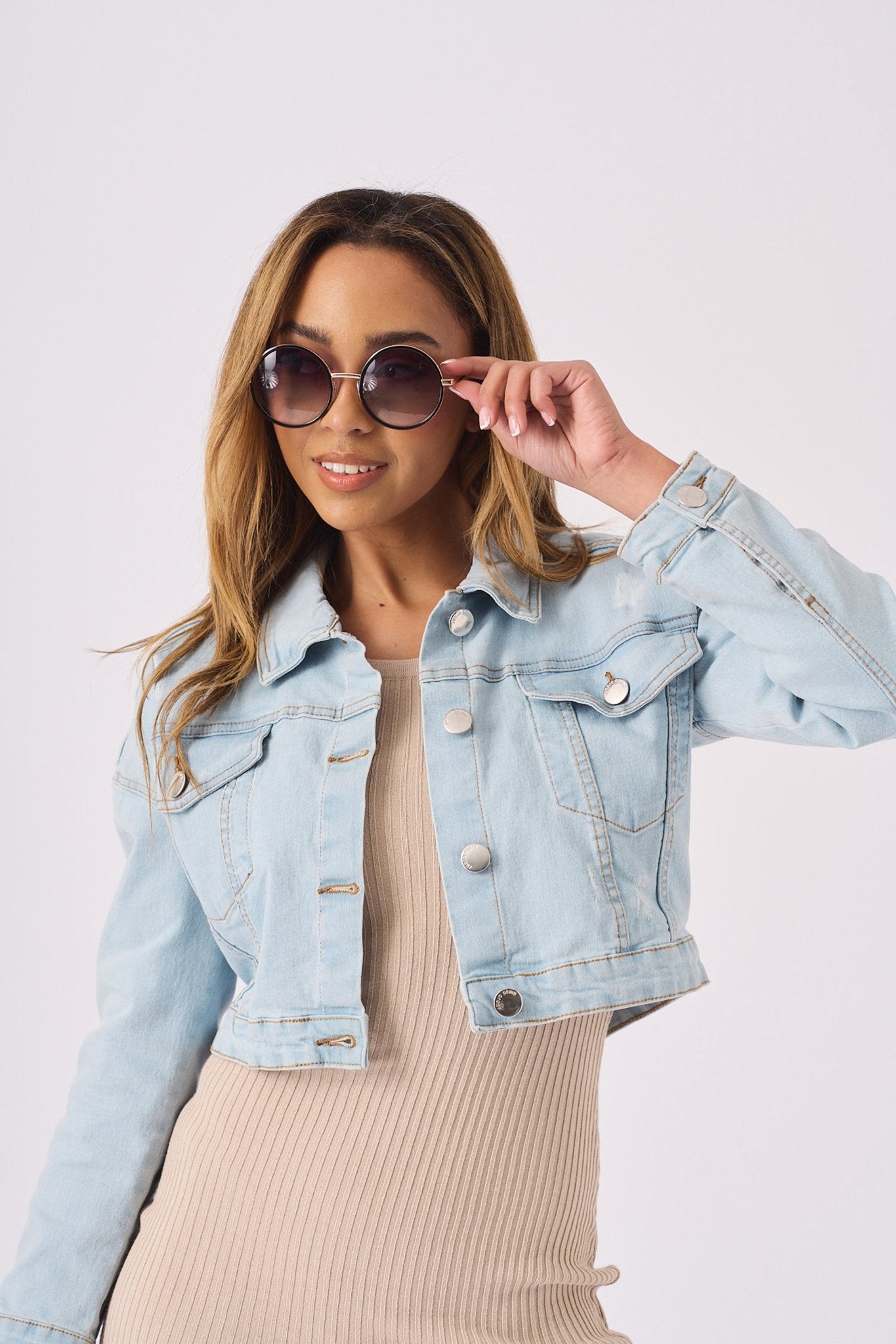 CROPPED DENIM JACKET - LIGHT BLUE - JMOJO - Women's Cropped Denim Jackets