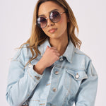 CROPPED DENIM JACKET - LIGHT BLUE - JMOJO - Women's Cropped Denim Jackets