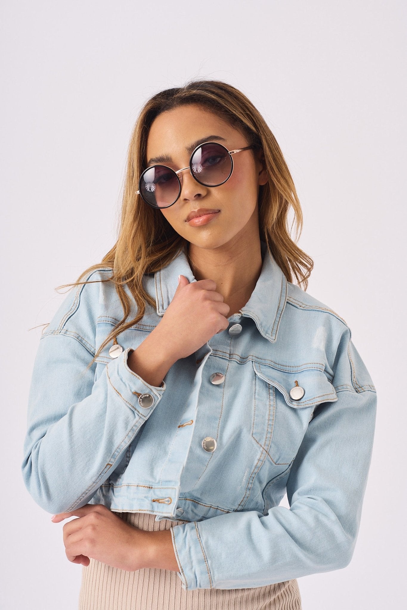 CROPPED DENIM JACKET - LIGHT BLUE - JMOJO - Women's Cropped Denim Jackets