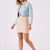 CROPPED DENIM JACKET - LIGHT BLUE - JMOJO - Women's Cropped Denim Jackets