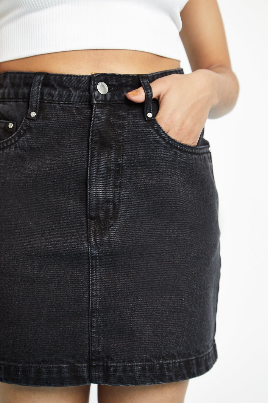 Demi High Waisted Mini Denim Skirt – Black Wash - JMOJO - Women's Denim Skirts