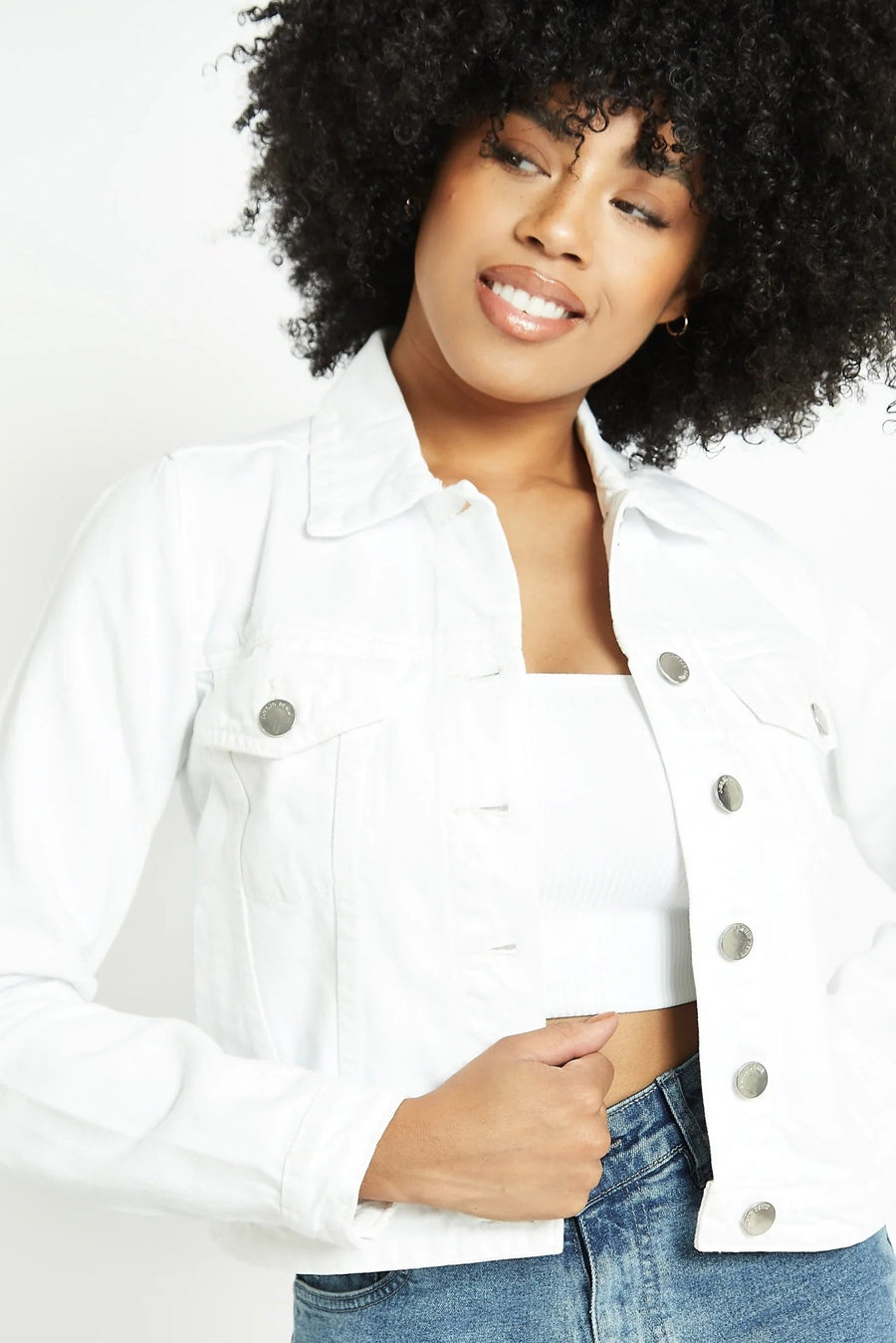 DENIM TRUCKER JACKET - WHITE - JMOJO - Women's Denim Jackets