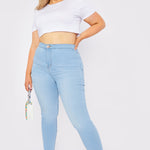 Dolena Plus Size Stretch Denim High Rise Skinny Jeans - Light Blue - JMOJO - Women's Skinny Jeans