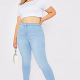 Dolena Plus Size Stretch Denim High Rise Skinny Jeans - Light Blue - JMOJO - Women's Skinny Jeans