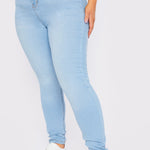 Dolena Plus Size Stretch Denim High Rise Skinny Jeans - Light Blue - JMOJO - Women's Skinny Jeans