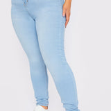 Dolena Plus Size Stretch Denim High Rise Skinny Jeans - Light Blue - JMOJO - Women's Skinny Jeans