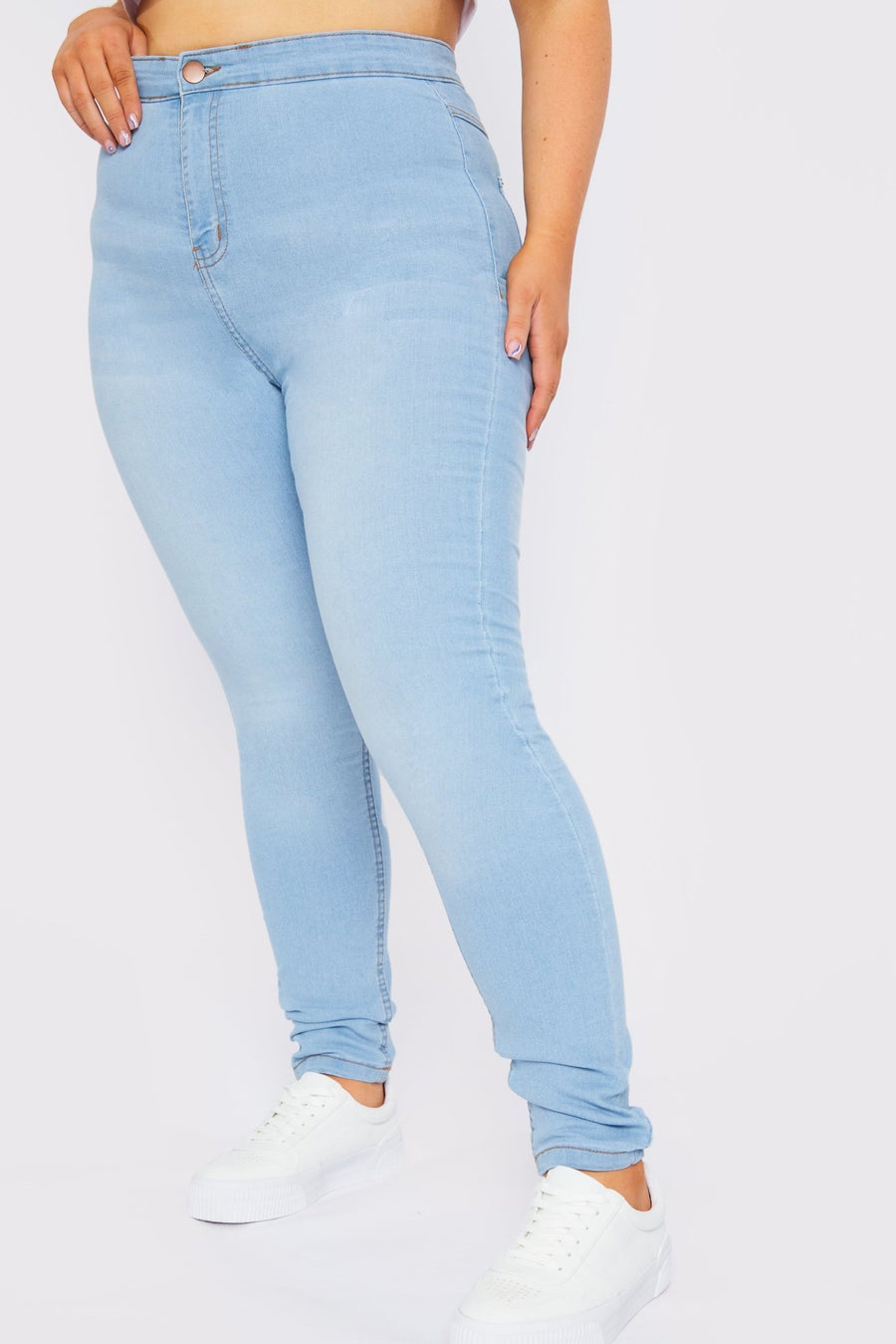 Dolena Plus Size Stretch Denim High Rise Skinny Jeans - Light Blue - JMOJO - Women's Skinny Jeans