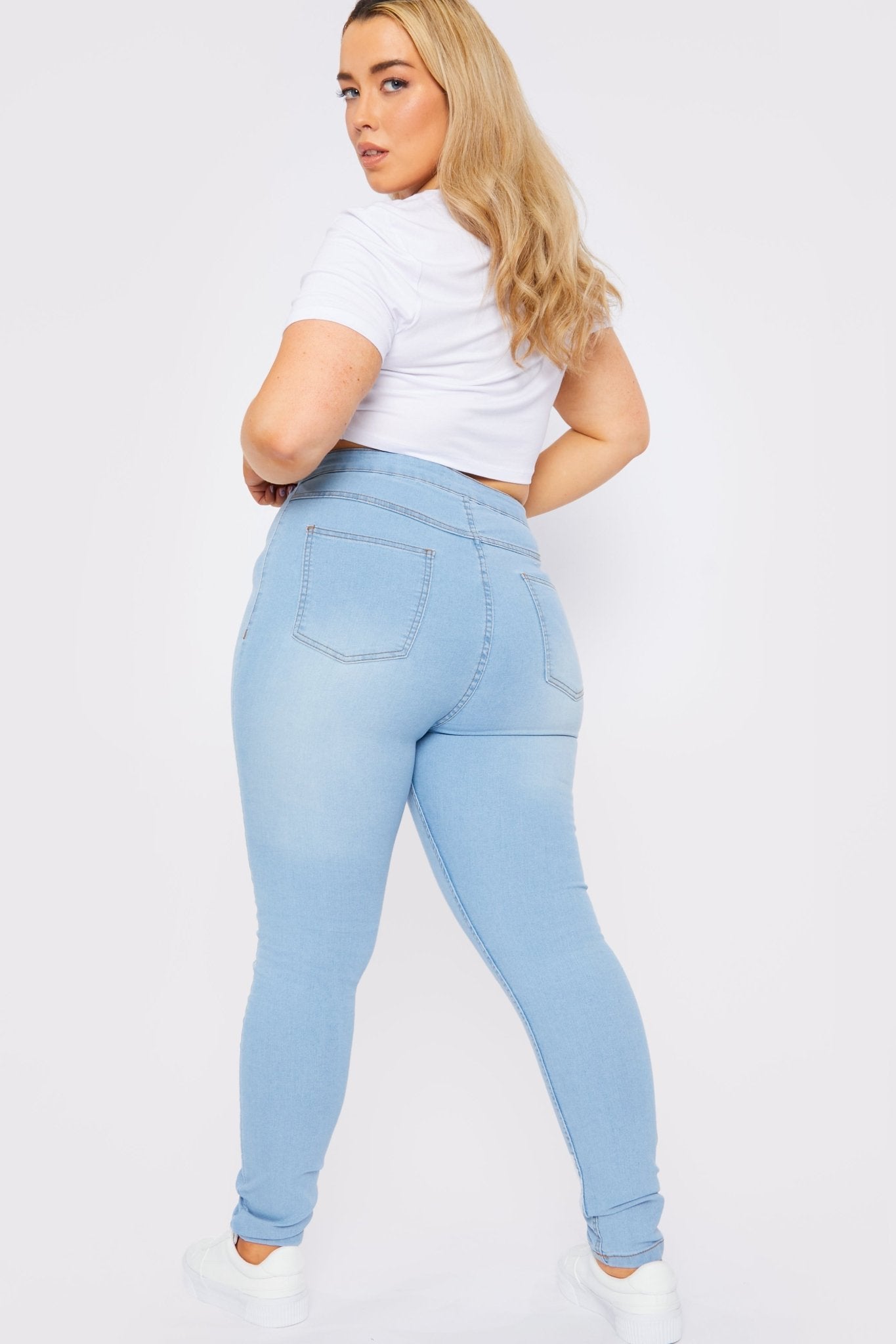 Dolena Plus Size Stretch Denim High Rise Skinny Jeans - Light Blue - JMOJO - Women's Skinny Jeans