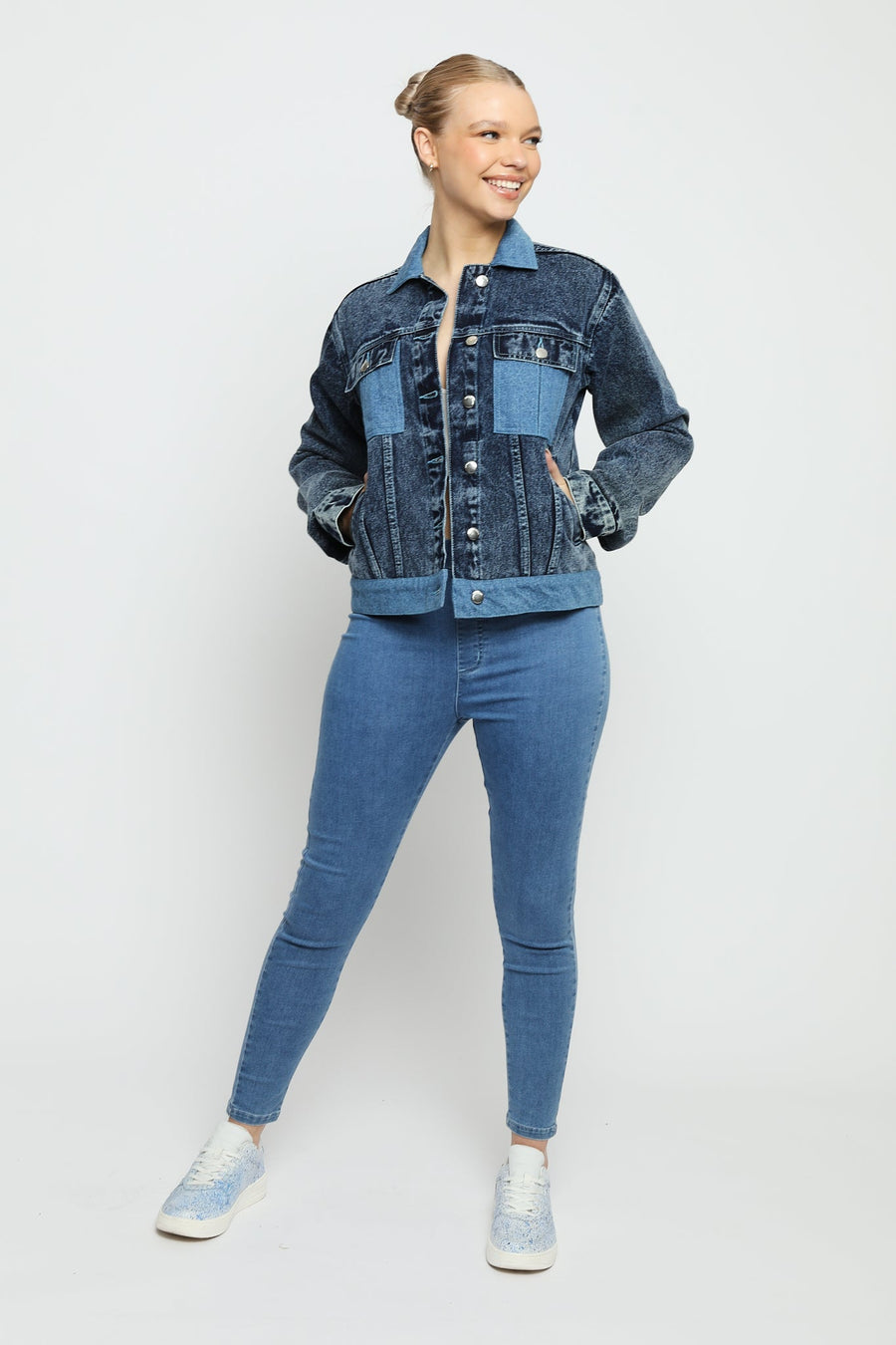Dusk Two - Tone Denim Jacket – Mid Blue Wash - JMOJO - Women's Denim Jacket