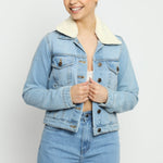 Echo Sherpa Collar Denim Jacket – Blue - JMOJO - Women's Denim Jackets Sherpa
