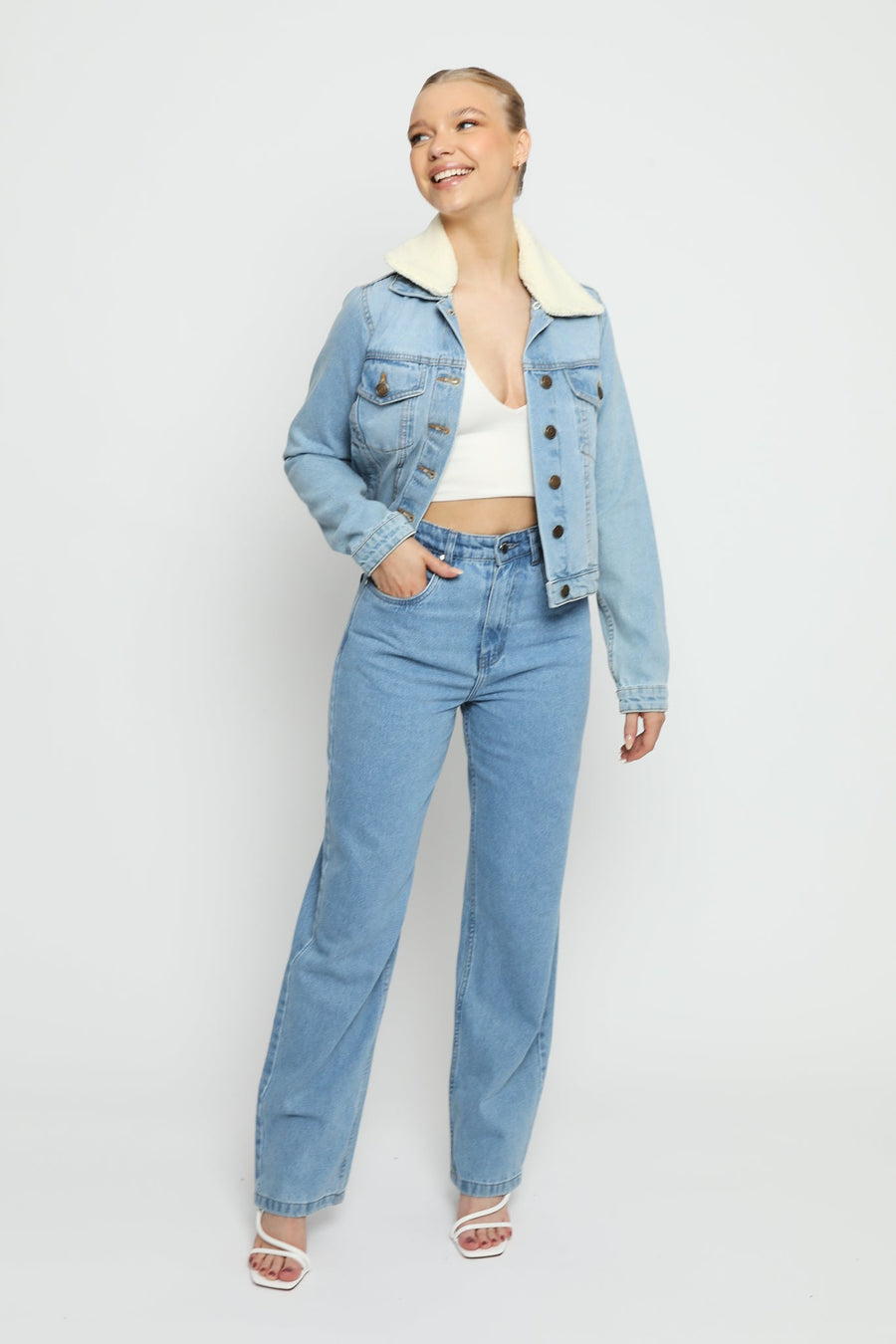 Echo Sherpa Collar Denim Jacket – Blue - JMOJO - Women's Denim Jackets Sherpa