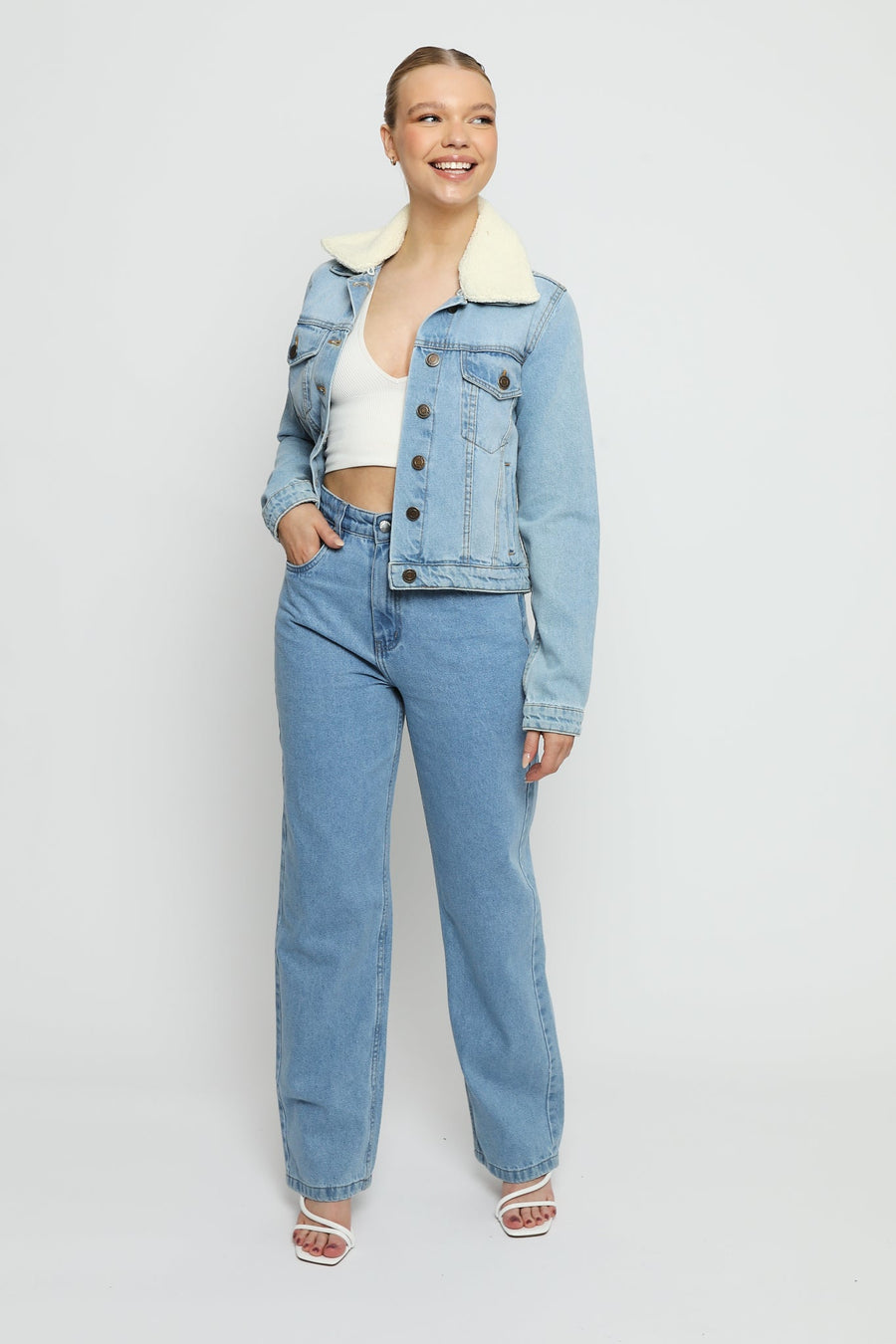 Echo Sherpa Collar Denim Jacket – Blue - JMOJO - Women's Denim Jackets Sherpa
