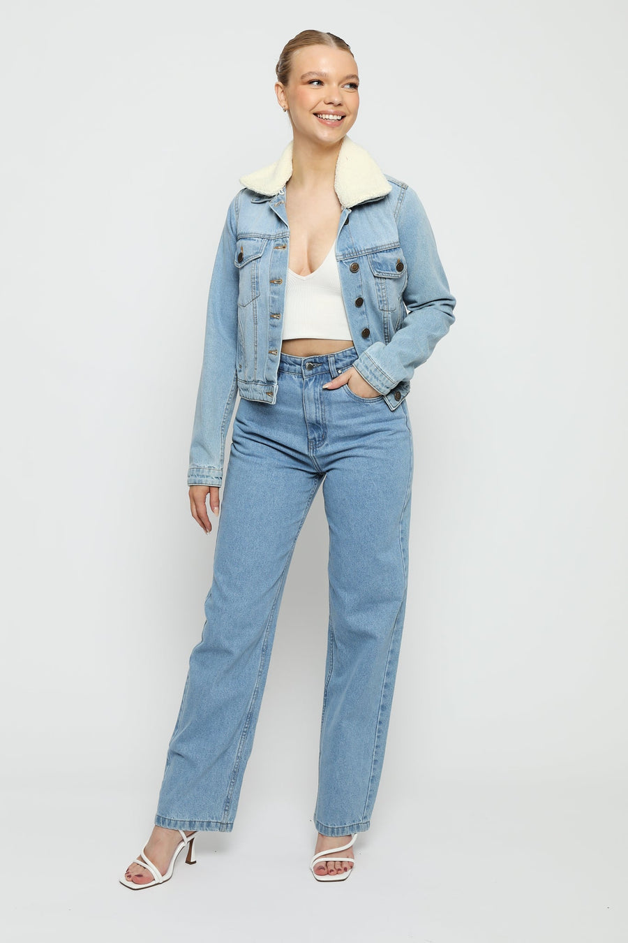 Echo Sherpa Collar Denim Jacket – Blue - JMOJO - Women's Denim Jackets Sherpa