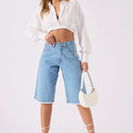 Elara Longline Denim Jorts – Light Blue Wash - JMOJO - Women's Denim Shorts