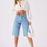 Elara Longline Denim Jorts – Light Blue Wash - JMOJO - Women's Denim Shorts