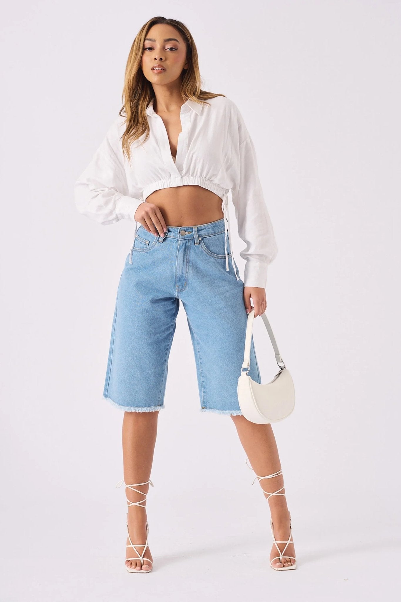 Elara Longline Denim Jorts – Light Blue Wash - JMOJO - Women's Denim Shorts