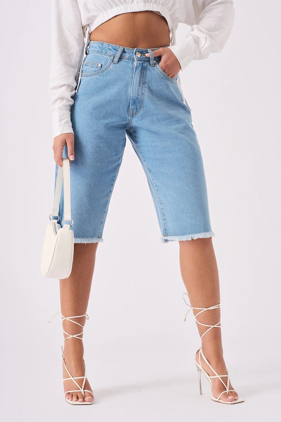 Elara Longline Denim Jorts – Light Blue Wash - JMOJO - Women's Denim Shorts