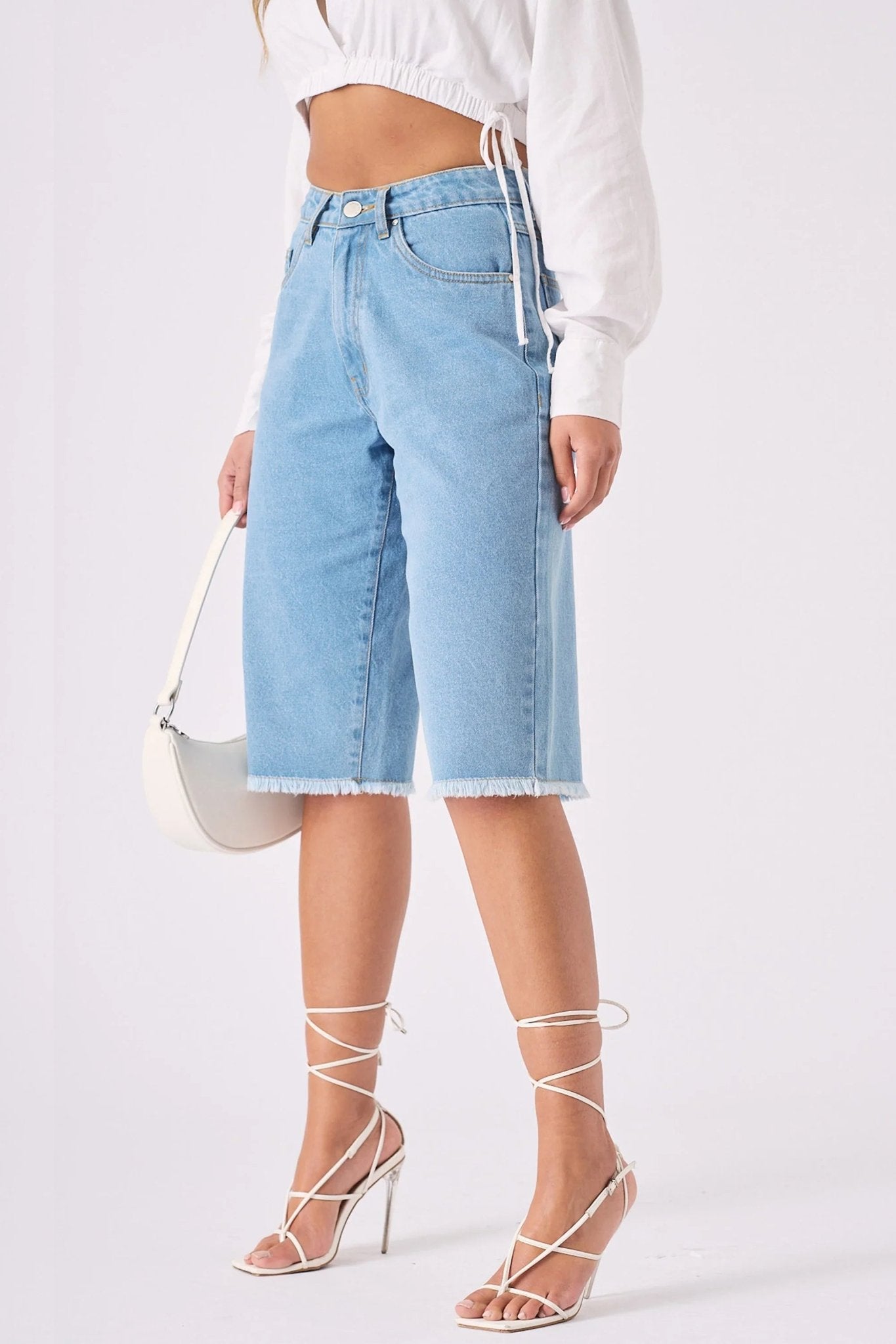 Elara Longline Denim Jorts – Light Blue Wash - JMOJO - Women's Denim Shorts